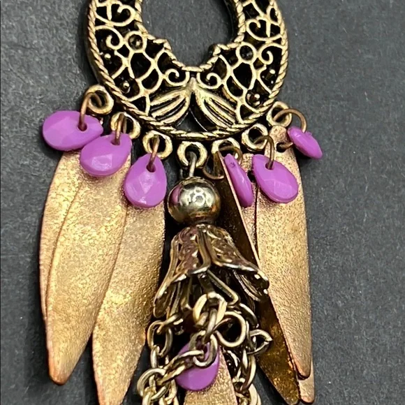 Vintage dangling charm tassel necklace, earrings - Picture 5 of 6